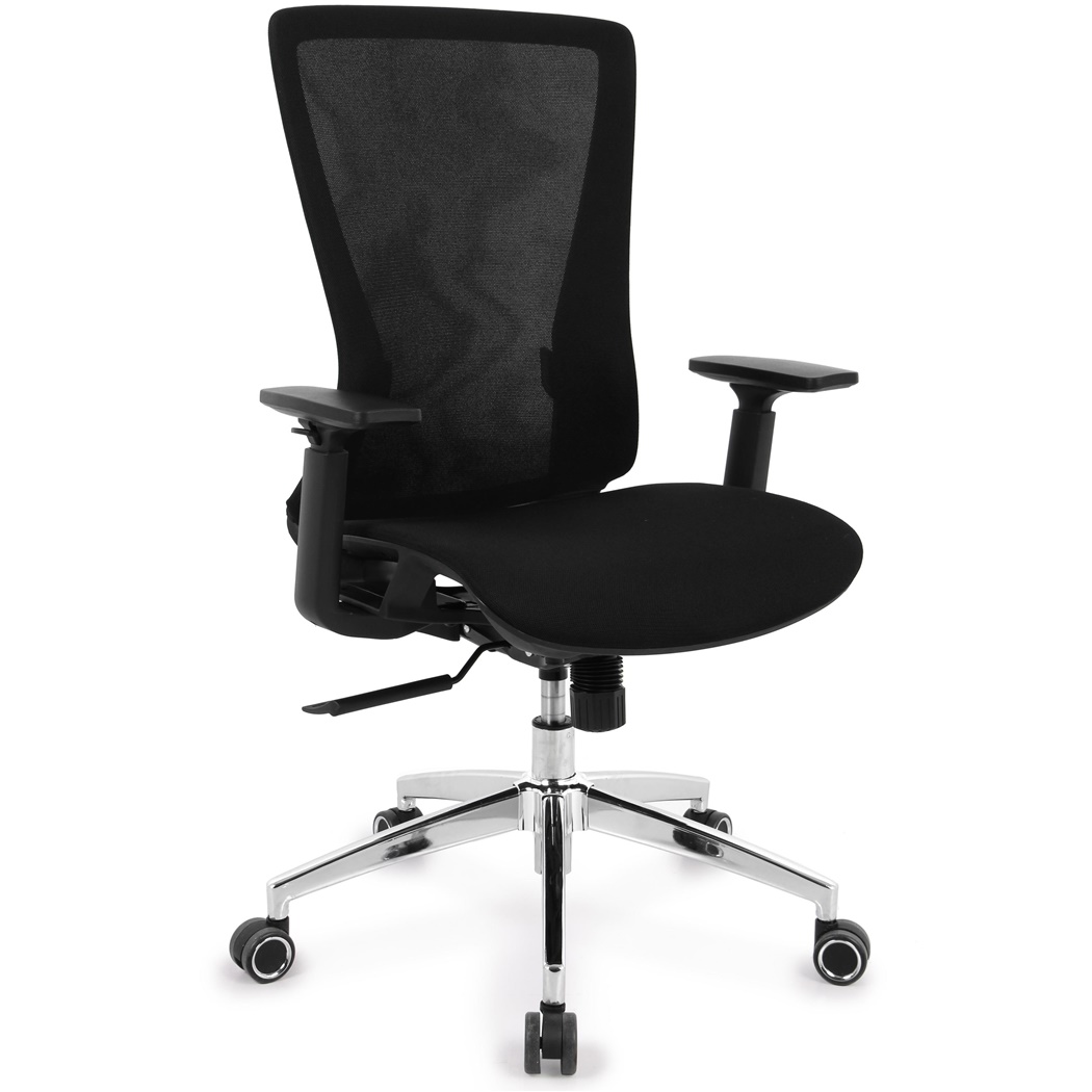 DEMO# Chaise Ergonomique EVANS, Utilisation 8h, Piétement Métallique, en Tissu et Maille, Noir