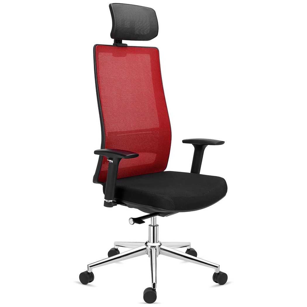 DEMO#  Chaise Ergonomique SANTOS, Appui-tête, Utilisation Professionnelle 8h, en Rouge