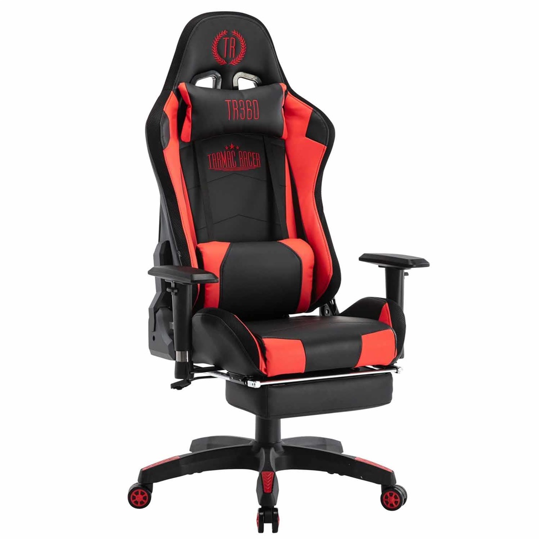 Fauteuil Gamer TURBO LED avec Repose-pieds, Dossier Inclinable, Coussin lombaire et cervical, Noir/Rouge