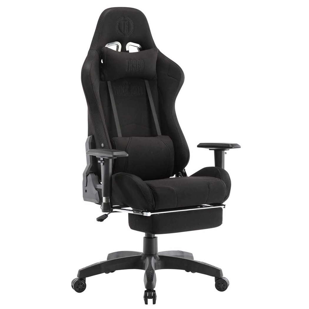 Fauteuil Gamer TURBO TISSU LED avec Repose-pieds, Dossier Inclinable, Coussin lombaire et cervical, Noir/Noir