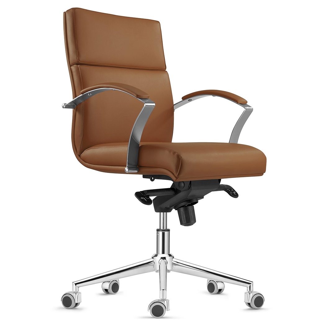 DEMO#  Fauteuil de Bureau RABAT, Cuir Véritable, Marron, Dossier Basculant Taille Intermédiaire