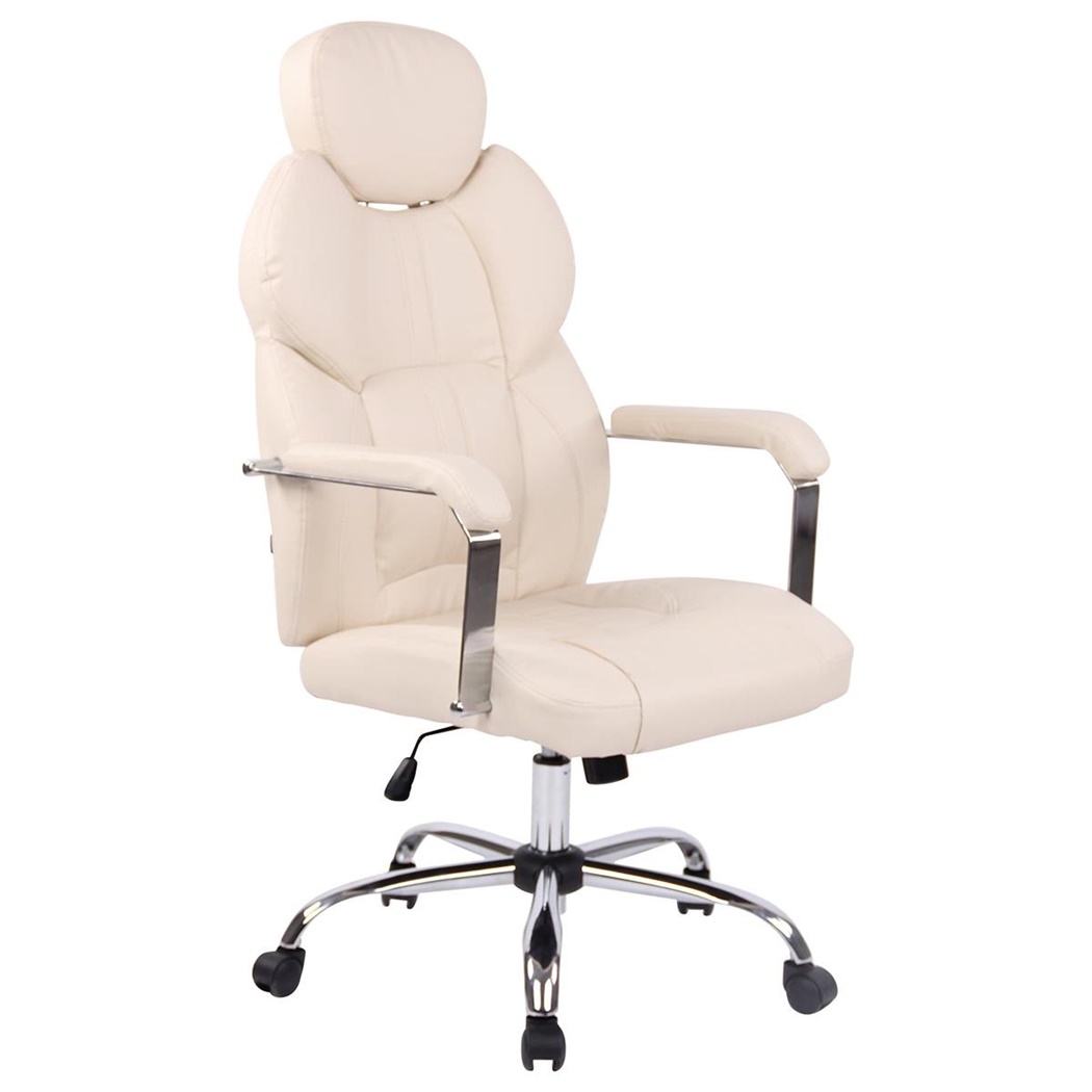 Fauteuil de Bureau CARMELO, Grand rembourrage, Appui-Tête Ajustable, en Cuir, Crème 