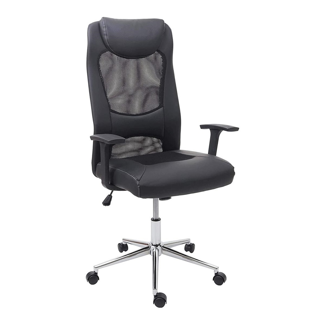Chaise de Bureau TRISTAN, Mécanisme d’Inclinaison Basculant, Maille Respirable et Cuir, Noir