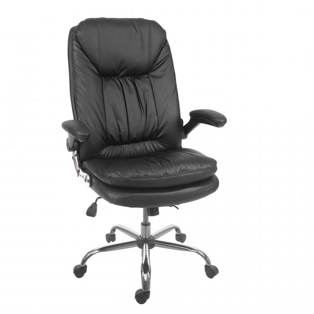 Fauteuil de Bureau MANAGER, Grand Rembourrage, Accoudoirs Rabattables, en Cuir, Noir