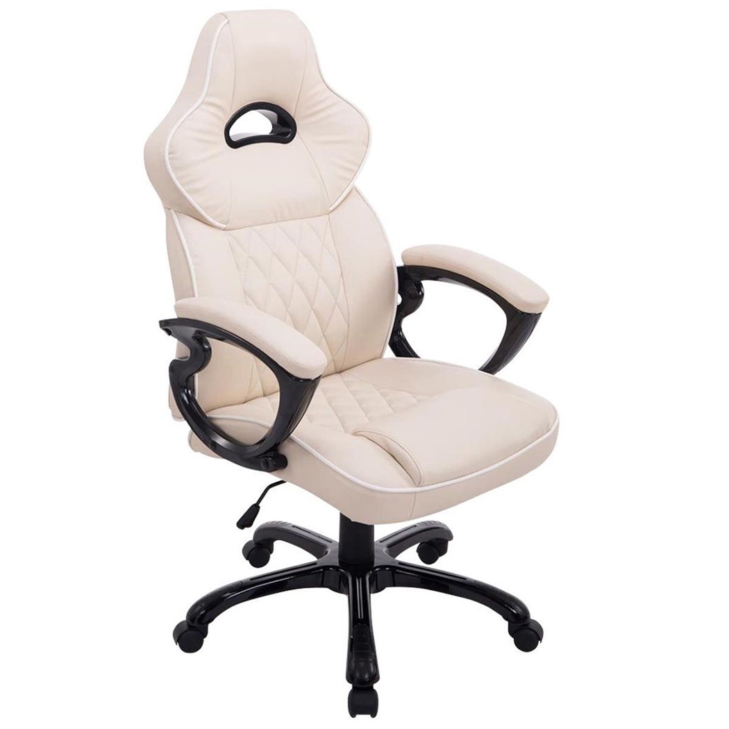 Fauteuil de Bureau LEROY, Mécanisme Basculant, Modèle XXL, en Cuir Crème