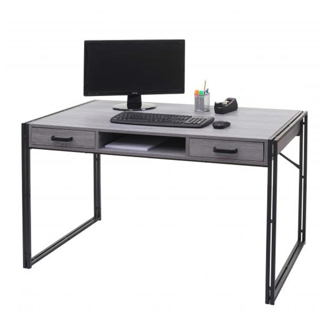 Bureau OLAF, Dimensions 121x70x75 cm, Design Industriel, Pieds Métalliques, en Bois, couleur Gris