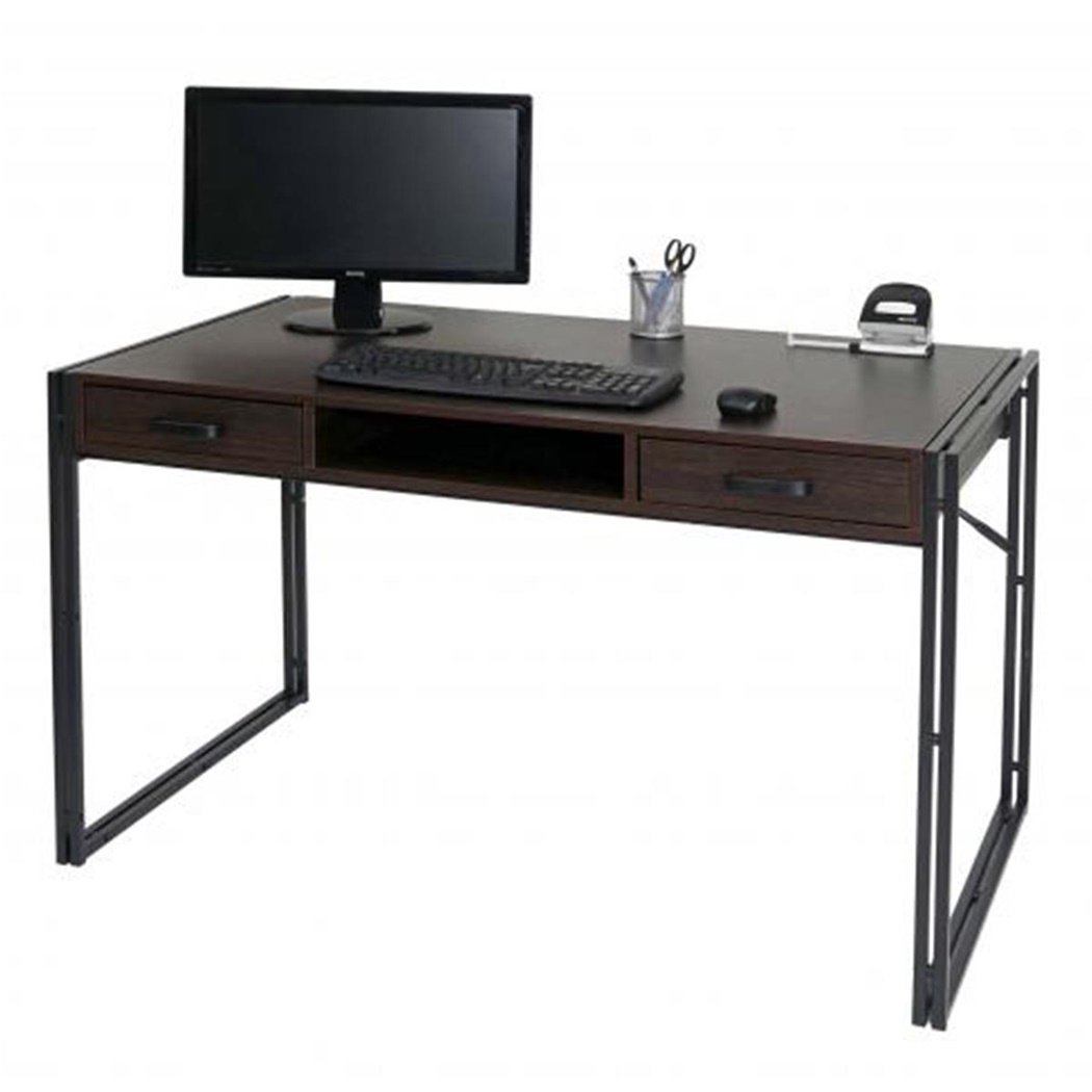 Bureau OLAF, Dimensions 121x70x75 cm, Design Industriel, Pieds Métalliques, en Bois, couleur Marron Foncé