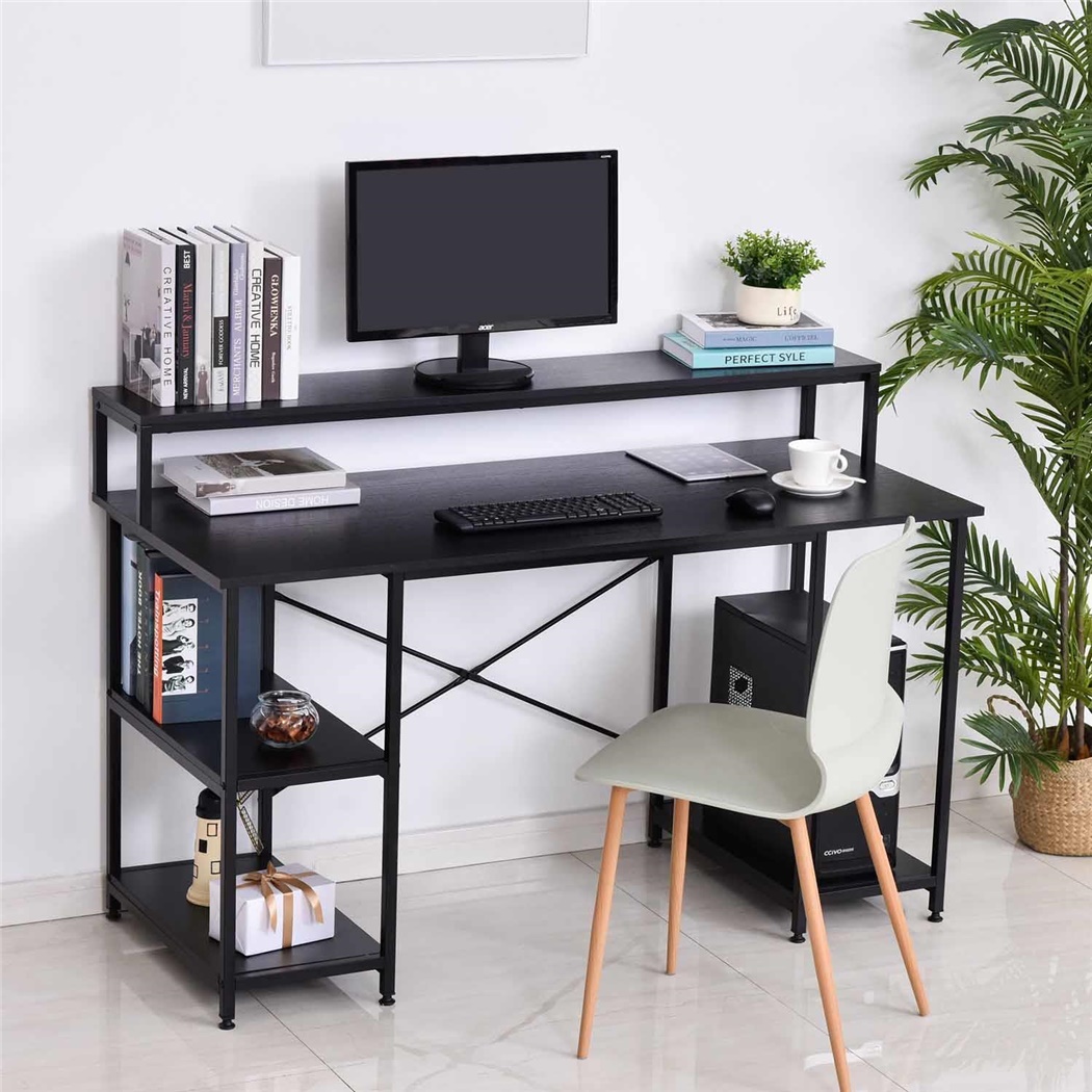 Bureau Informatique VICKY, 140x60x93cm, Pratique et Design, Bois et Métal Noir