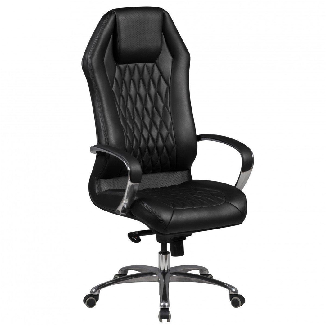 DEMO# Fauteuil Ergonomique BATURA, Design Magnifique, Revêtement en Cuir Authentique, Noir