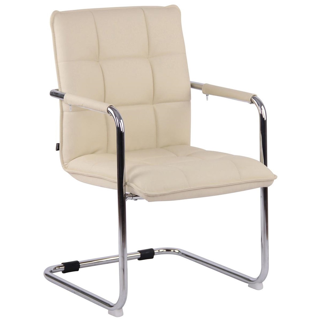 Chaise visiteur TORRES, Structure en Métal Chromé, Revêtement en Cuir Authentique, Crème