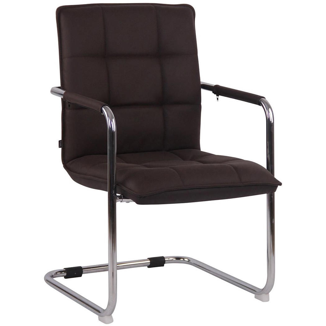 Chaise visiteur TORRES, Structure en Métal Chromé, Revêtement en Cuir Authentique, Marron