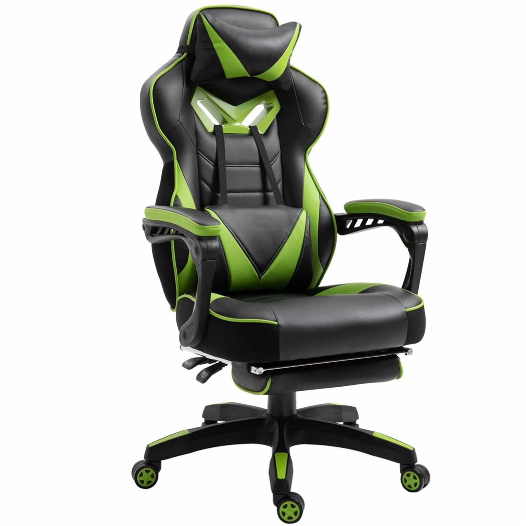 Fauteuil Gamer TRONE, avec Repose-pieds, Dossier Inclinable, Grand Confort, Noir/Vert 