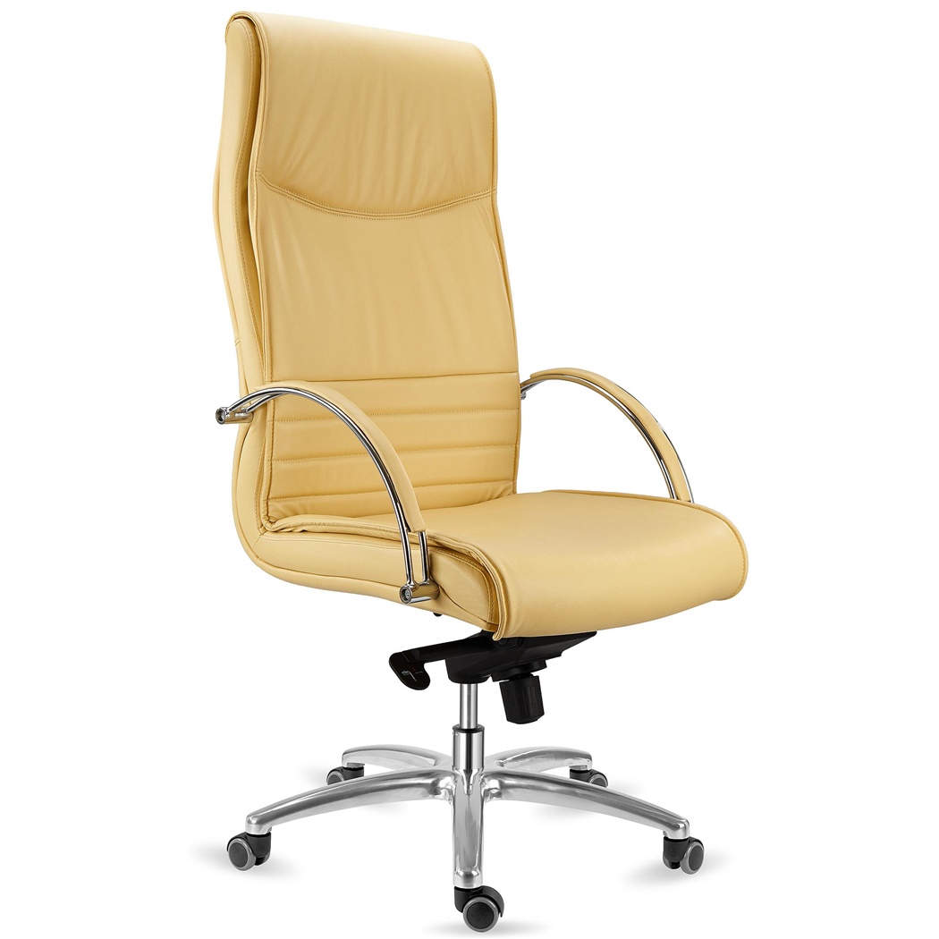 DEMO# Fauteuil de Bureau VILLA, Mécanisme Basculant, Dossier Haut, en Cuir, Crème