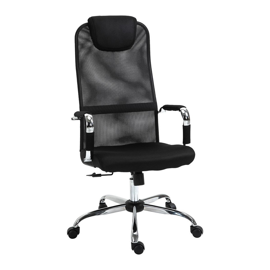Chaise de Bureau SERRA, Dossier Haut, en Maille Respirable et Tissu, Noir 