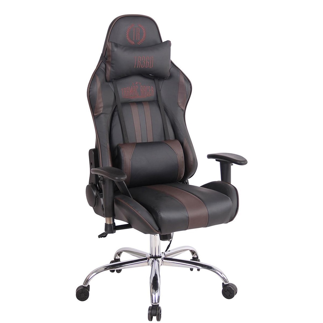 Chaise Gaming INDY MASSAGE, Dossier Inclinable, Fonction Siège Chauffant, en Cuir, Noir/Marron 