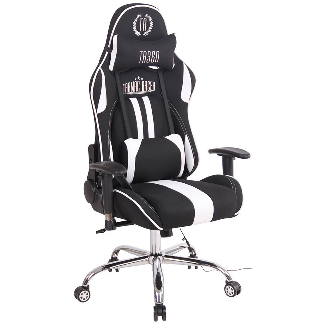 Chaise Gaming INDY MASSAGE TISSU, Dossier Inclinable, Fonction Siège Chauffant, Noir/Blanc