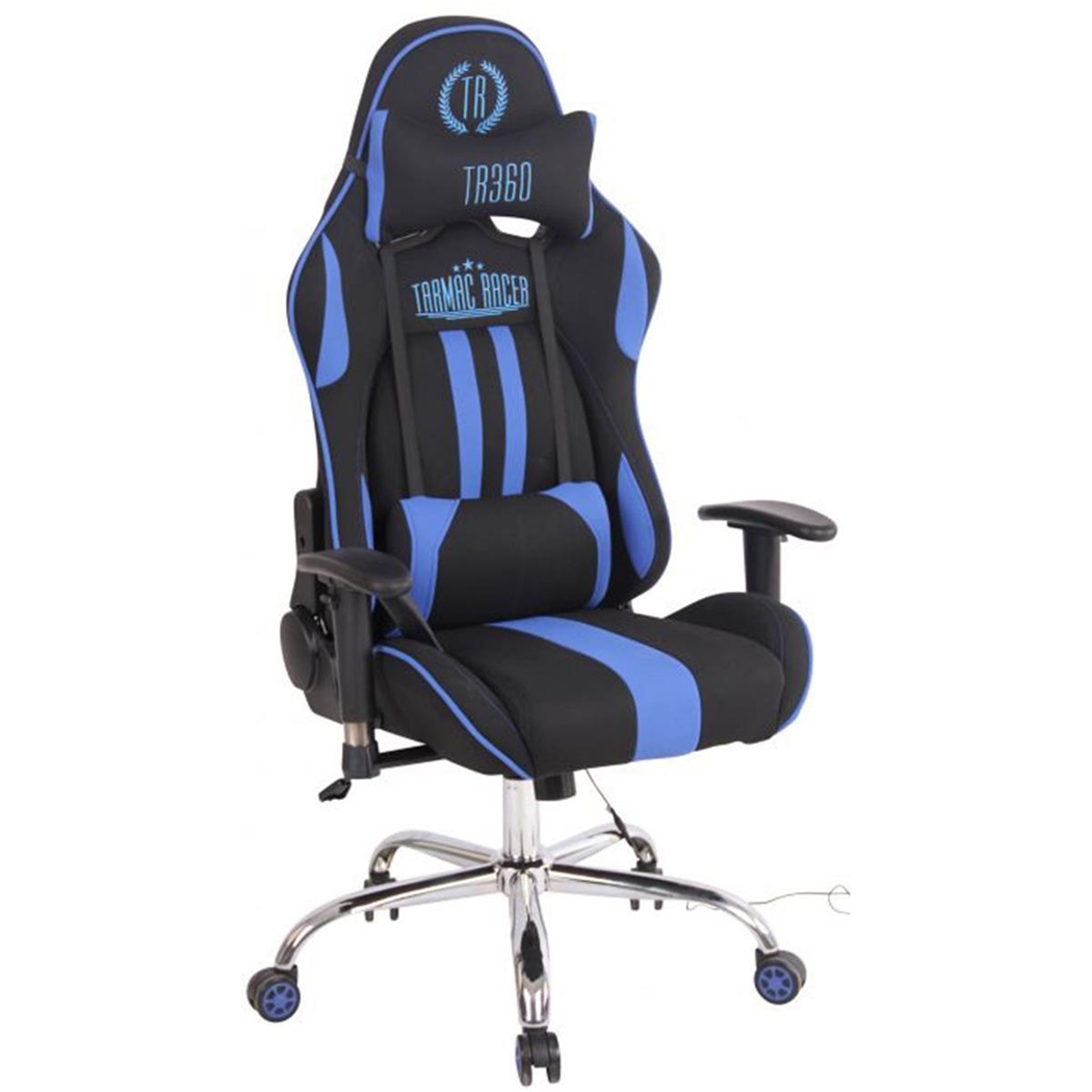 Chaise Gaming INDY MASSAGE TISSU, Dossier Inclinable, Fonction Siège Chauffant, Noir/Bleu