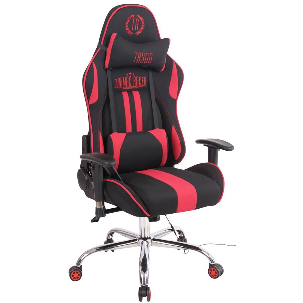 Chaise Gaming INDY MASSAGE TISSU, Dossier Inclinable, Fonction Siège Chauffant, Noir/Rouge