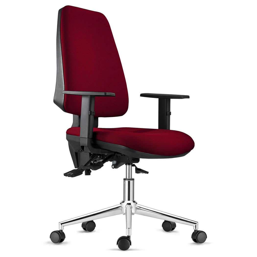 DEMO# Chaise de bureau Ergonomique INDIANA, en Tissu Bordeaux, avec Piétement Métallique et Accoudoirs Ajustables