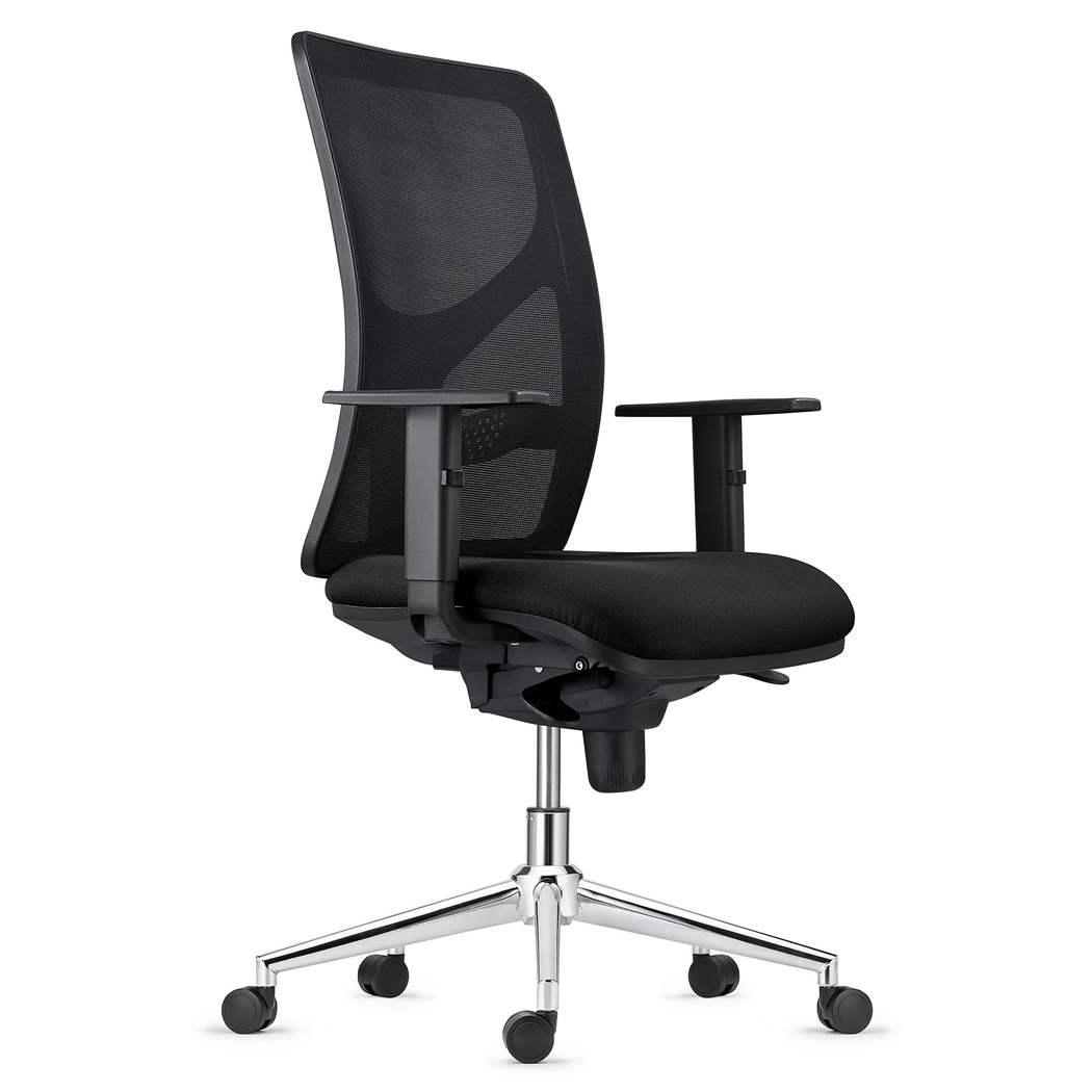 DEMO# Chaise de bureau MILO, Piétement métallique, Accoudoirs Ajustables, Support Lombaire, en Tissu, Noir
