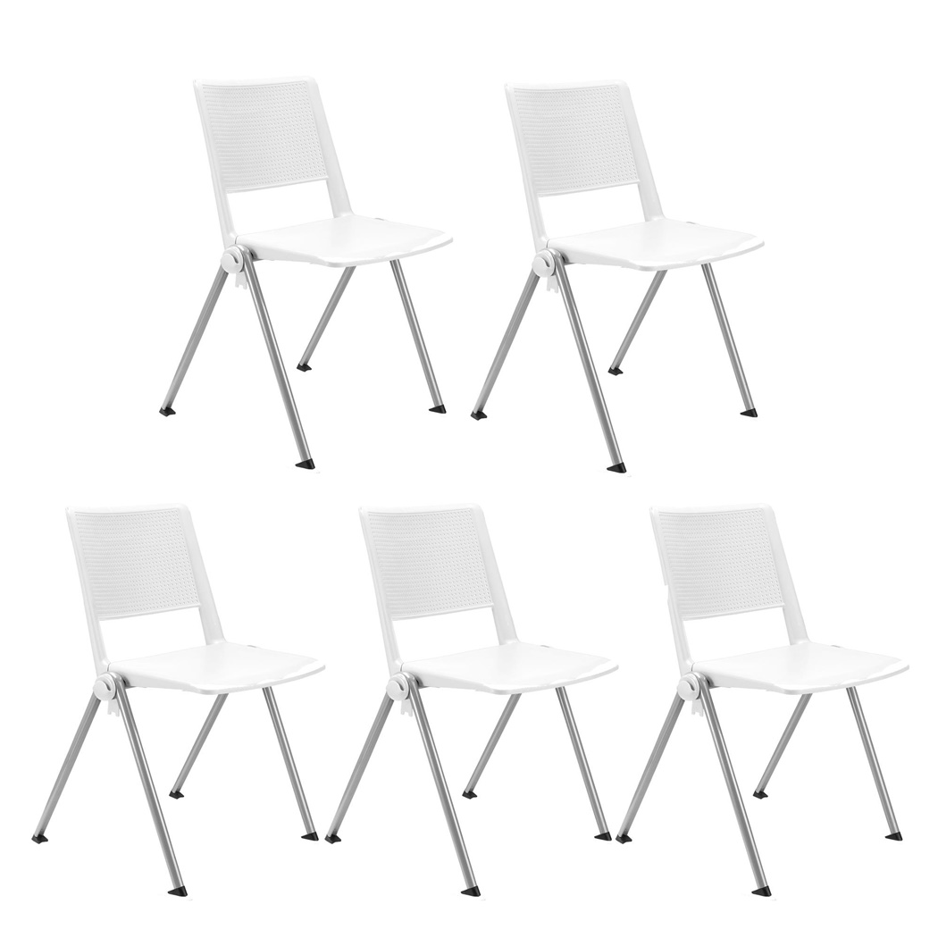 Lot de 5 chaises visiteur CARINA, Empilable, Crochets d’Attache, Piétement Gris, Blanc