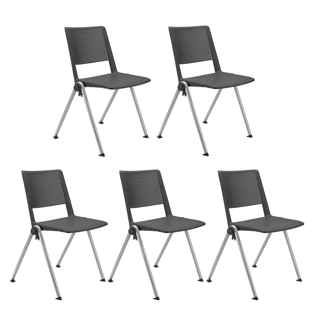 Lot de 5 chaises visiteur CARINA, Empilable, Crochets d’Attache, Piétement Gris, Gris