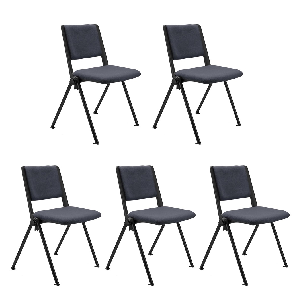 Lot de 5 chaises visiteur CARINA, Empilable, Crochets d’Attache, Piétement Noir, Tissu Gris