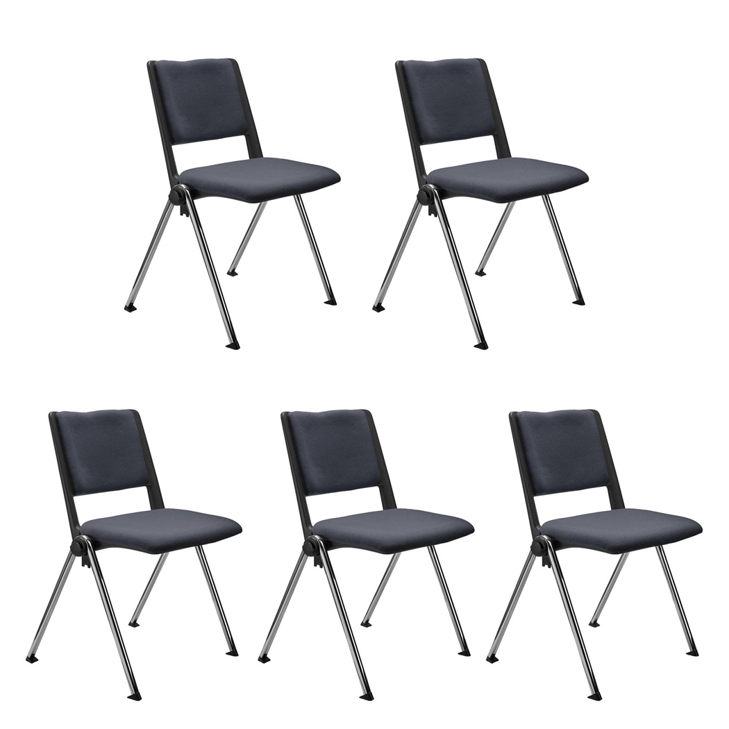 Lot de 5 chaises visiteur CARINA, Empilable, Crochets d’Attache, Piétement Chromé, Tissu Gris