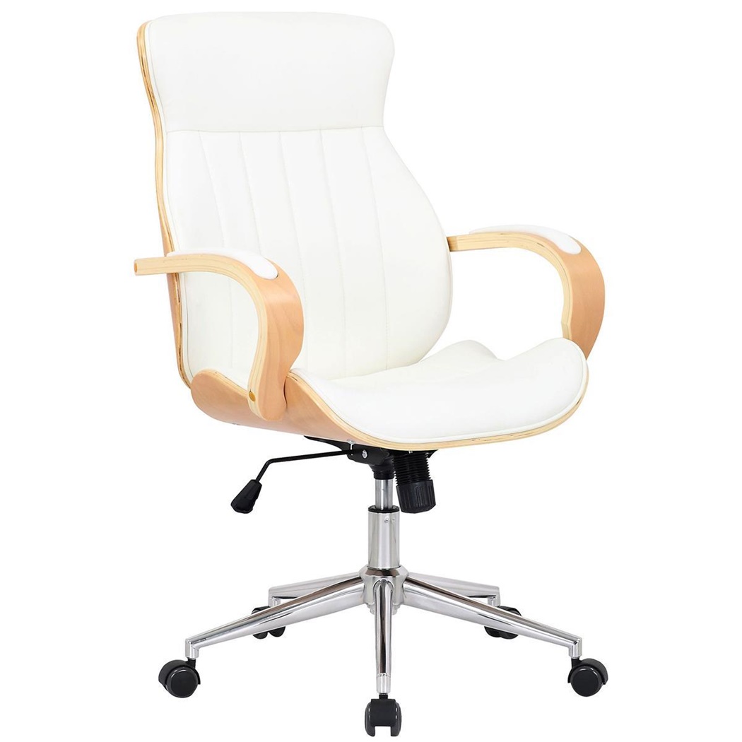 Fauteuil de Bureau MELINA, Mécanisme Basculant, Structure en Bois Clair, Cuir Blanc