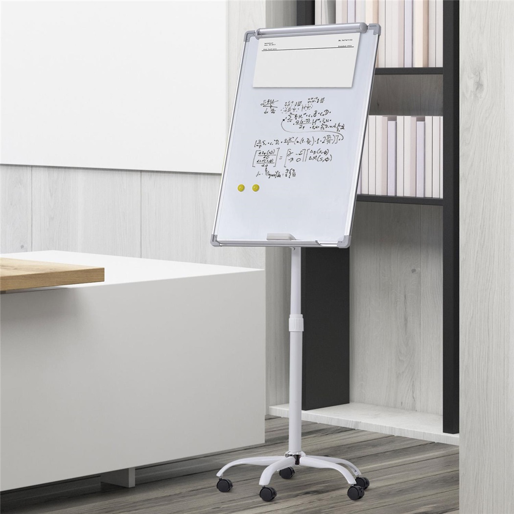 Tableau Magnétique à Roulettes SLIM, 62x92 cm, Hauteur Réglable, Blanc