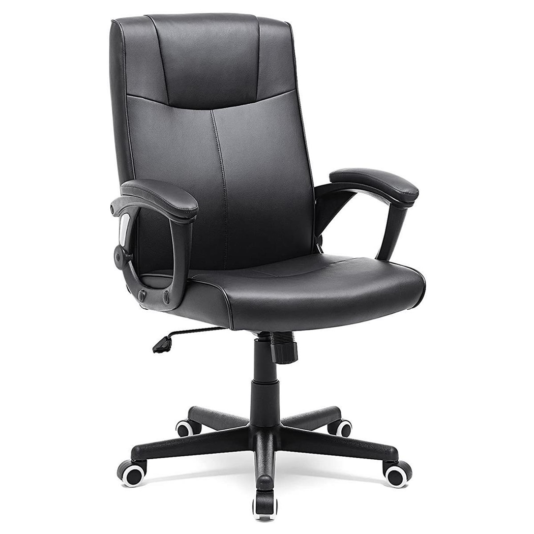 Fauteuil de bureau DIPLO, Grand rembourrage, Piétement métallique, Cuir, Noir