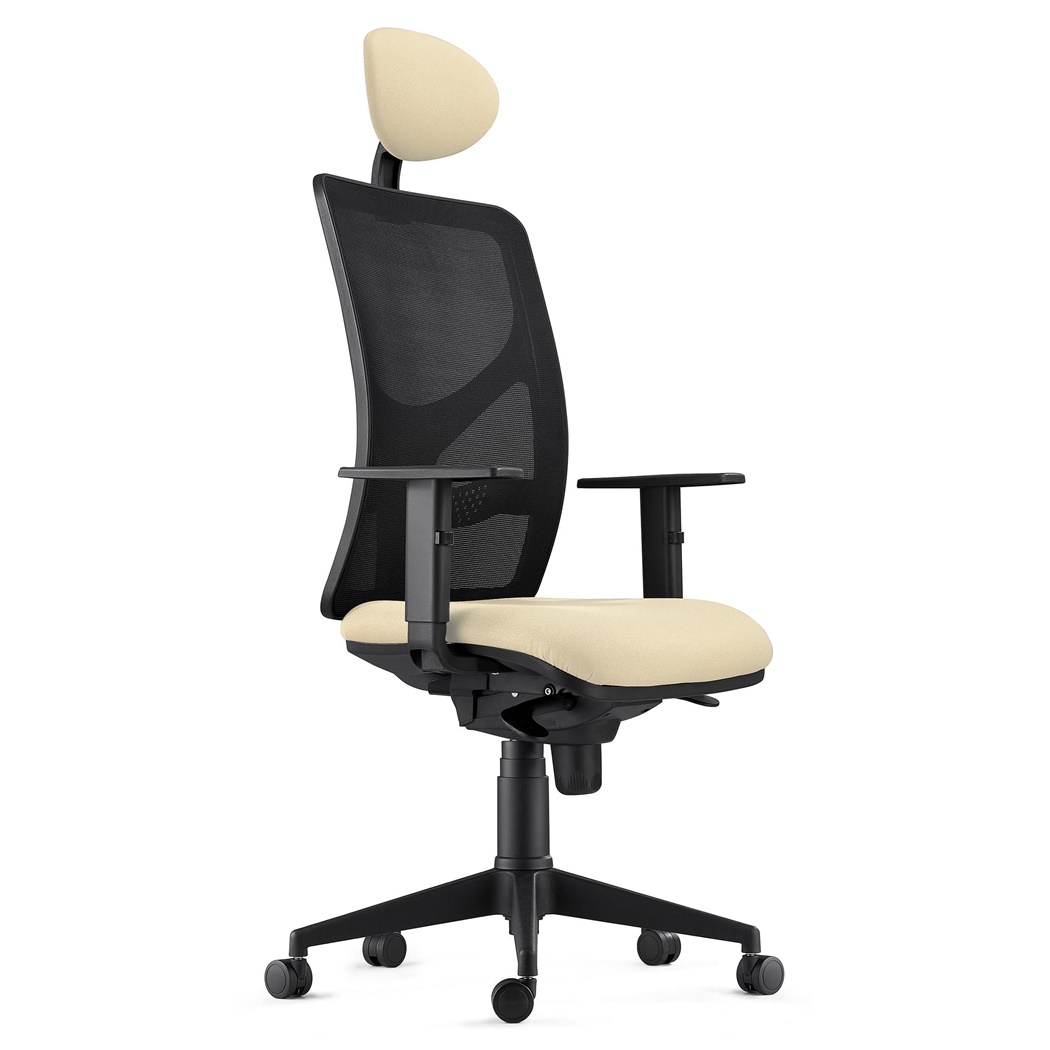 DEMO# Chaise de bureau BAIKAL, Accoudoirs Ajustables, Support Lombaire, en Tissu, Crème