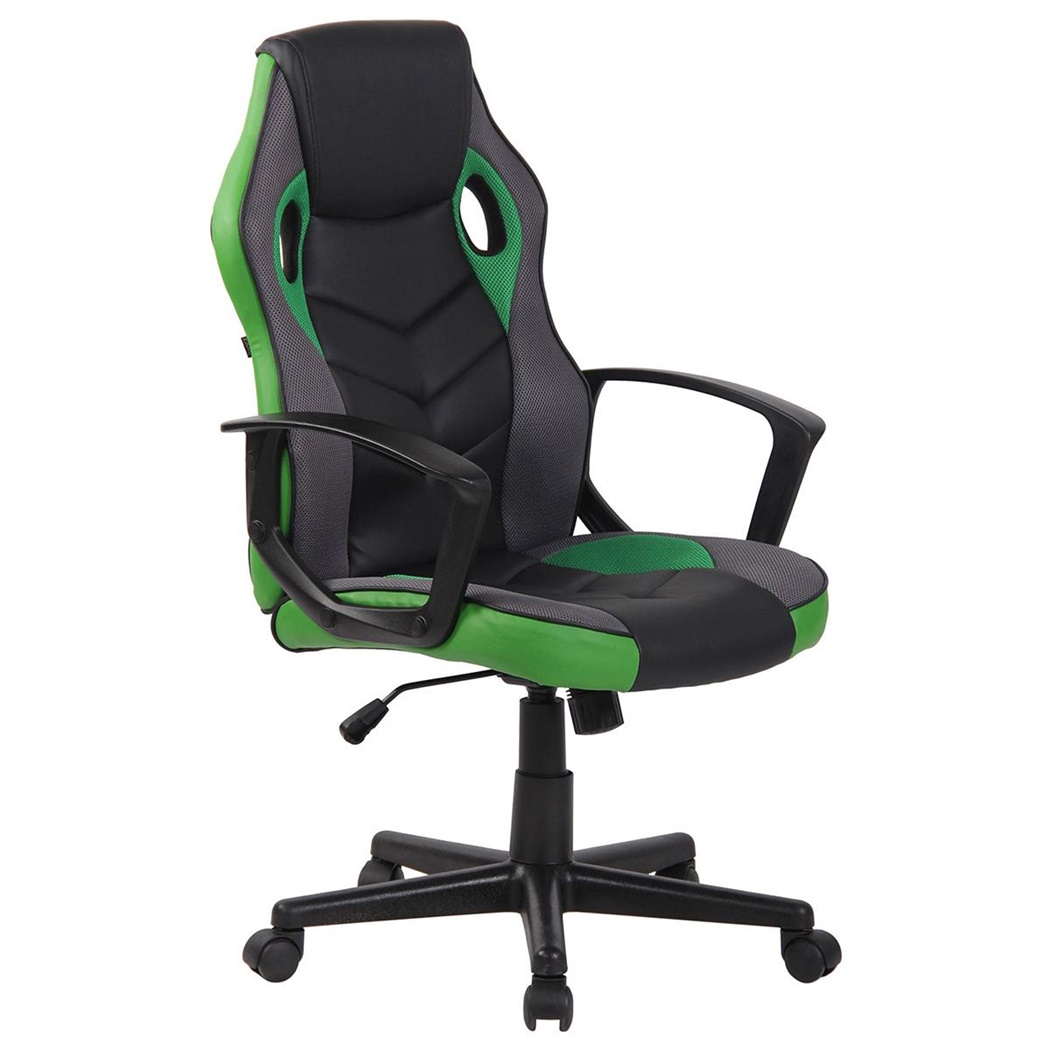 Fauteuil Gaming DELI, Forme Ergonomique, Mécanisme Basculant, en Cuir, Noir et Vert