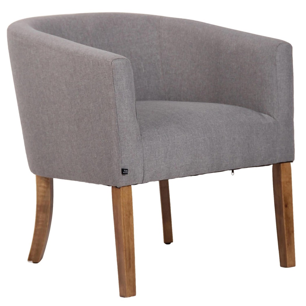 Fauteuil visiteur THEO, Grand Rembourrage, Piétement en Bois Clair, Tissu Gris Clair