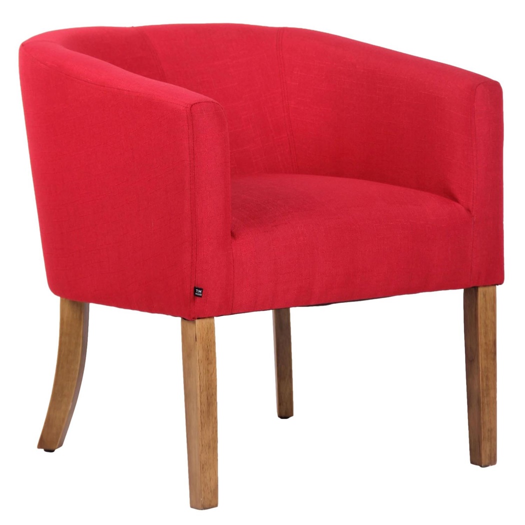 Fauteuil visiteur THEO, Grand Rembourrage, Piétement en Bois Clair, Tissu Rouge