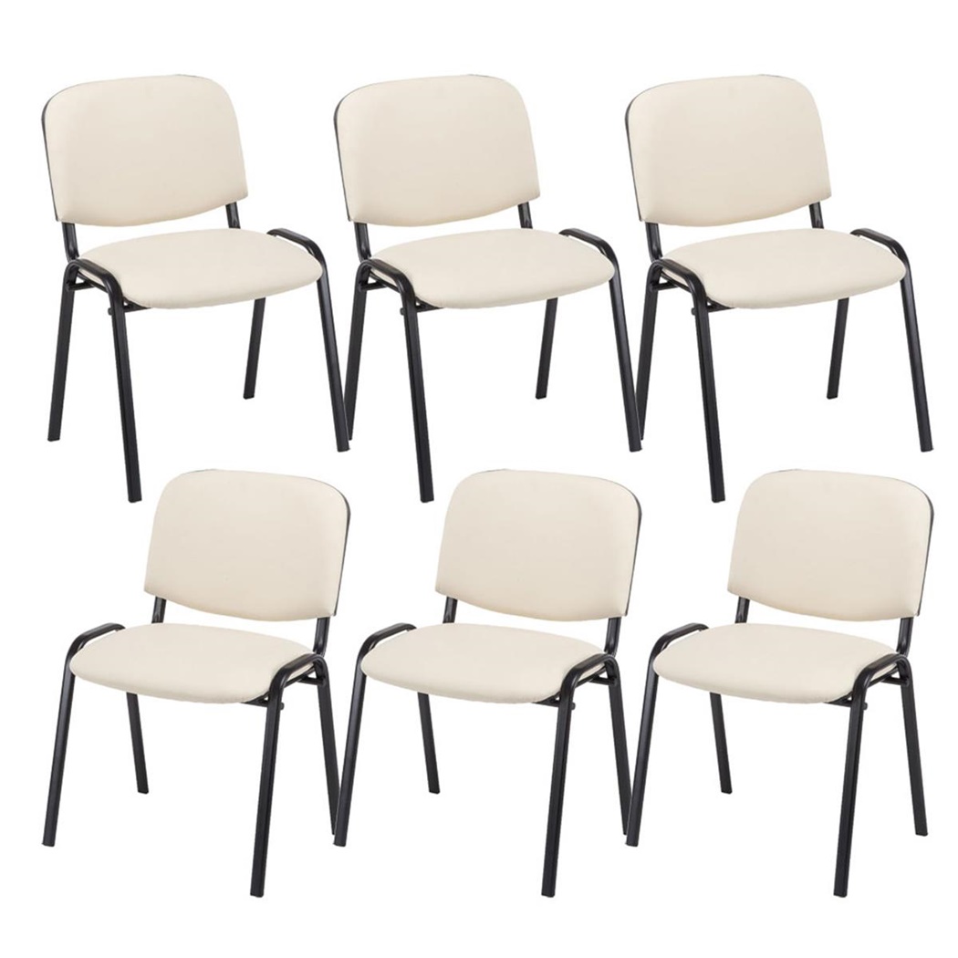 Lot de 6 chaises visiteur MOBY CUIR, Commode et Pratique, Prix Incroyable, Crème et Piétement Noir