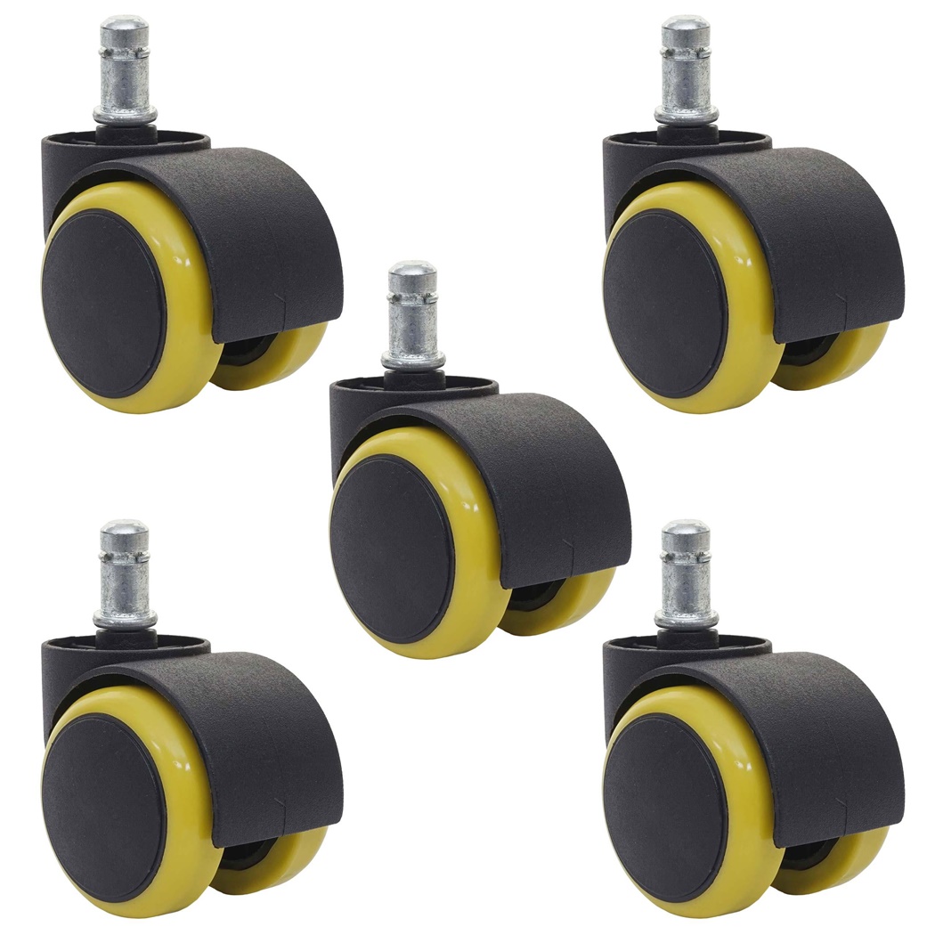 5x Roulettes pour Sols Durs 11mm, Revêtement Spécial Parquets, Carrelage etc, Jaune