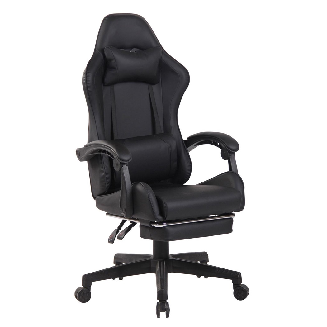 Chaise Gaming ATMOS avec Repose-Pieds, Coussin Lombaire et Cervical, en Cuir, Noir