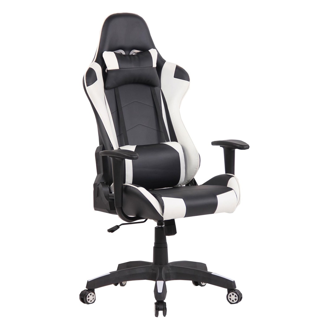 Fauteuil de bureau Gamer DARIUS, Dossier Inclinable, Coussins Inclus, Noir et Blanc