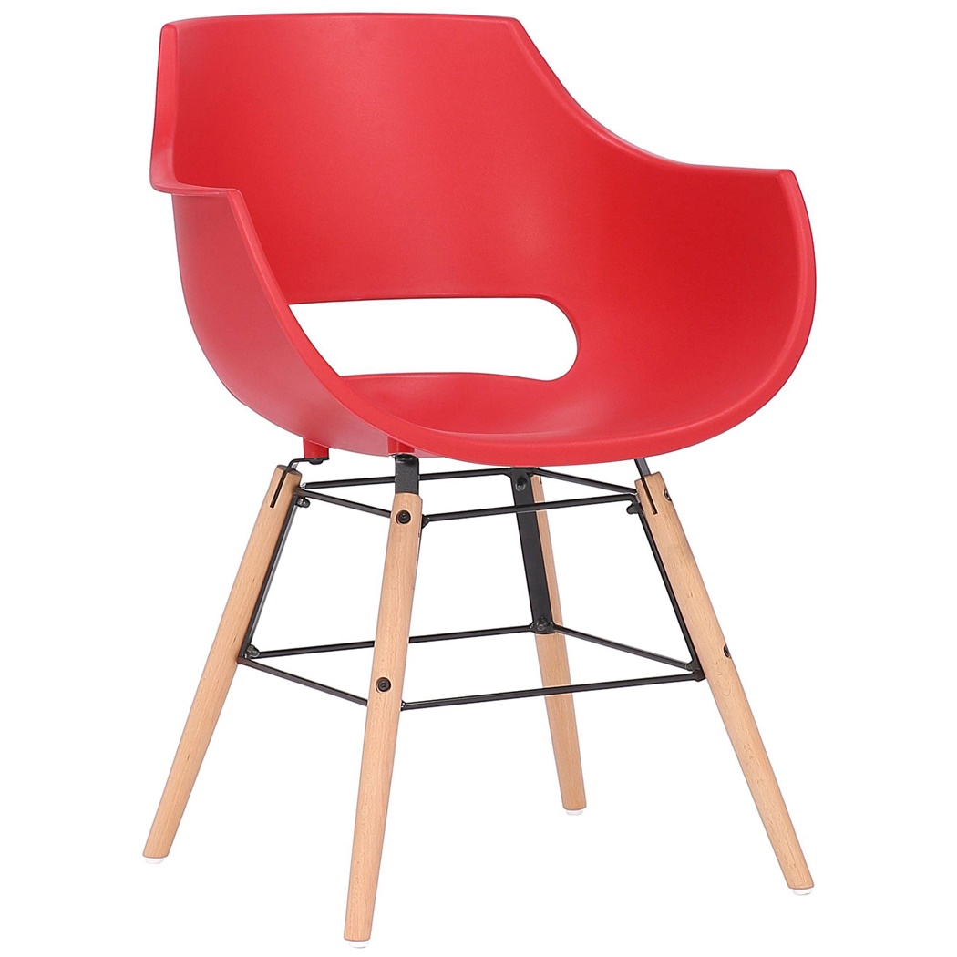 Chaise Visiteur CALIFORNIA, Design Nordique, Pieds en Bois Clair, Rouge