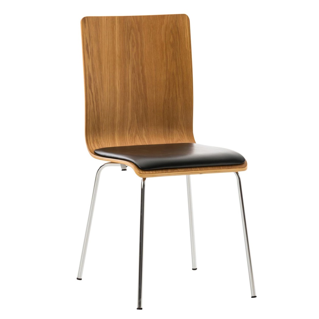 Chaise Visiteur NEREIDA, Dossier en Bois et Assise en Cuir, Couleur Hêtre / Noir