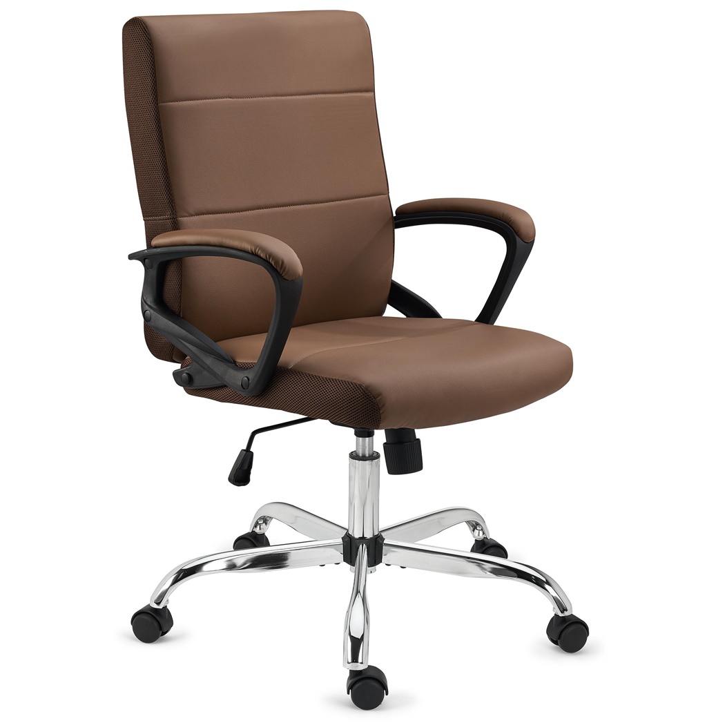 DEMO# Fauteuil de Bureau CONTE, Design Élégant, Piétement Métallique, en Cuir, Marron Clair