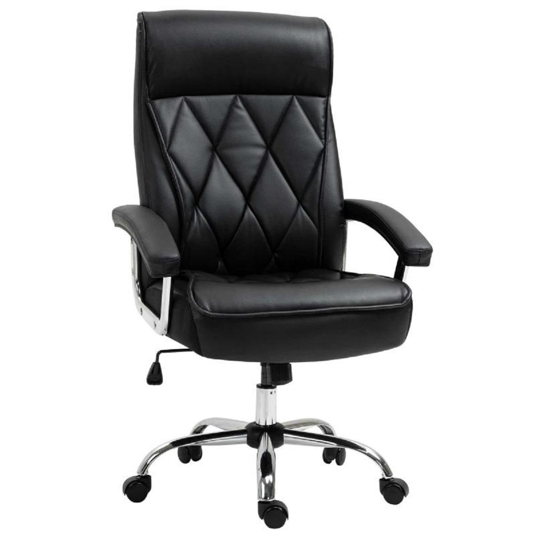 Fauteuil de Bureau BENITO, Rembourré et Elégant, en Cuir Noir 