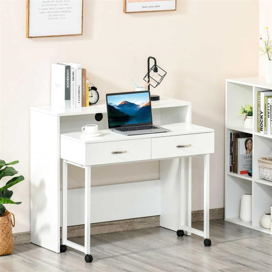 Set de 2 Bureaux BIANCA, Dimensions 100x36x88 cm et 94x34x75 cm, Avec 2 Tiroirs, en Bois, Blanc