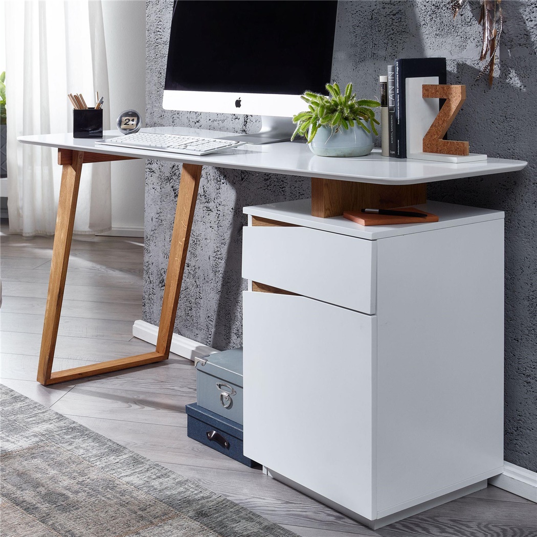Bureau informatique LAIENE, Élégant et Moderne, avec Meuble de Rangement, en Bois Blanc