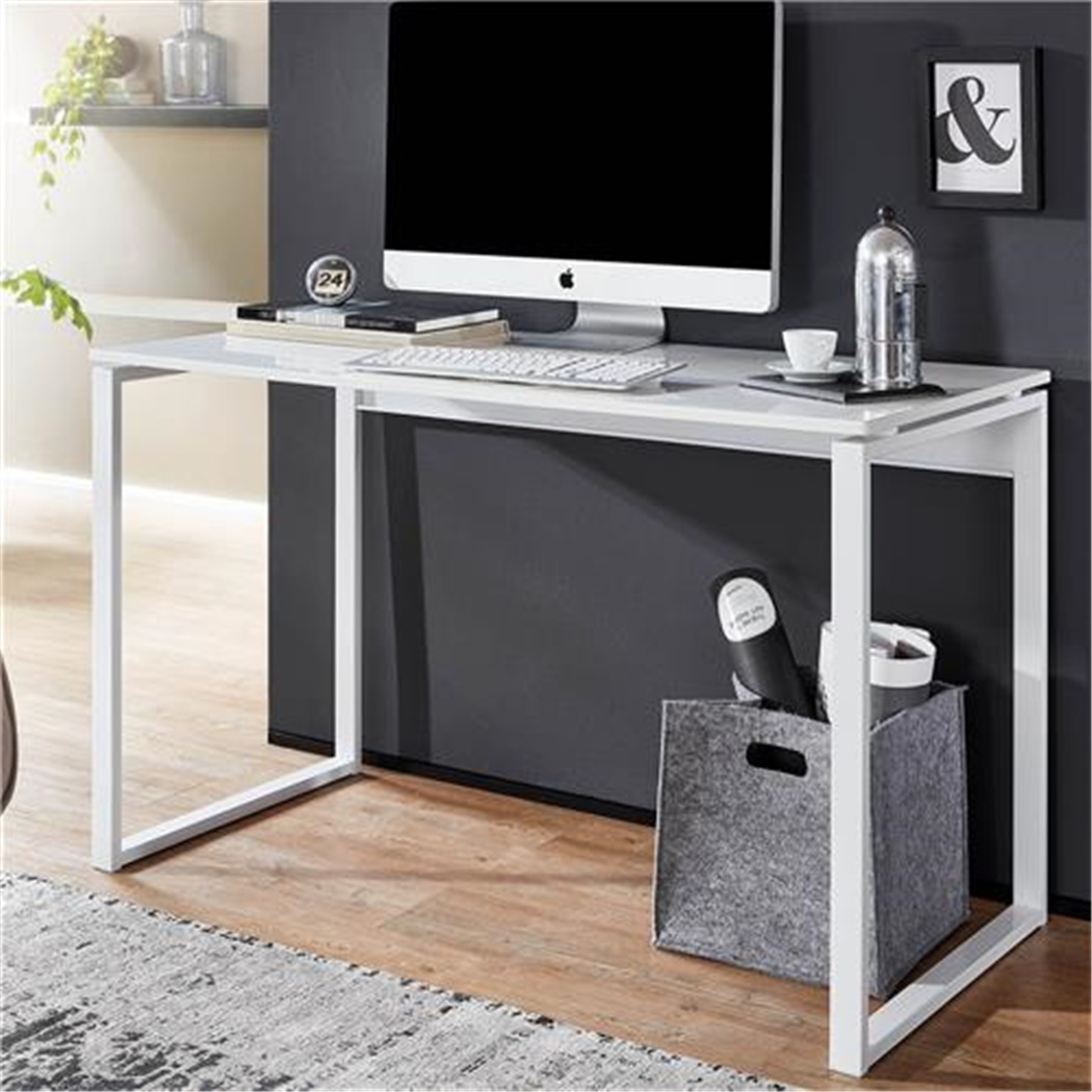 Bureau Informatique CAPRI, 120x60x75 cm, Structure Métallique, Plateau en Bois Couleur BLanc