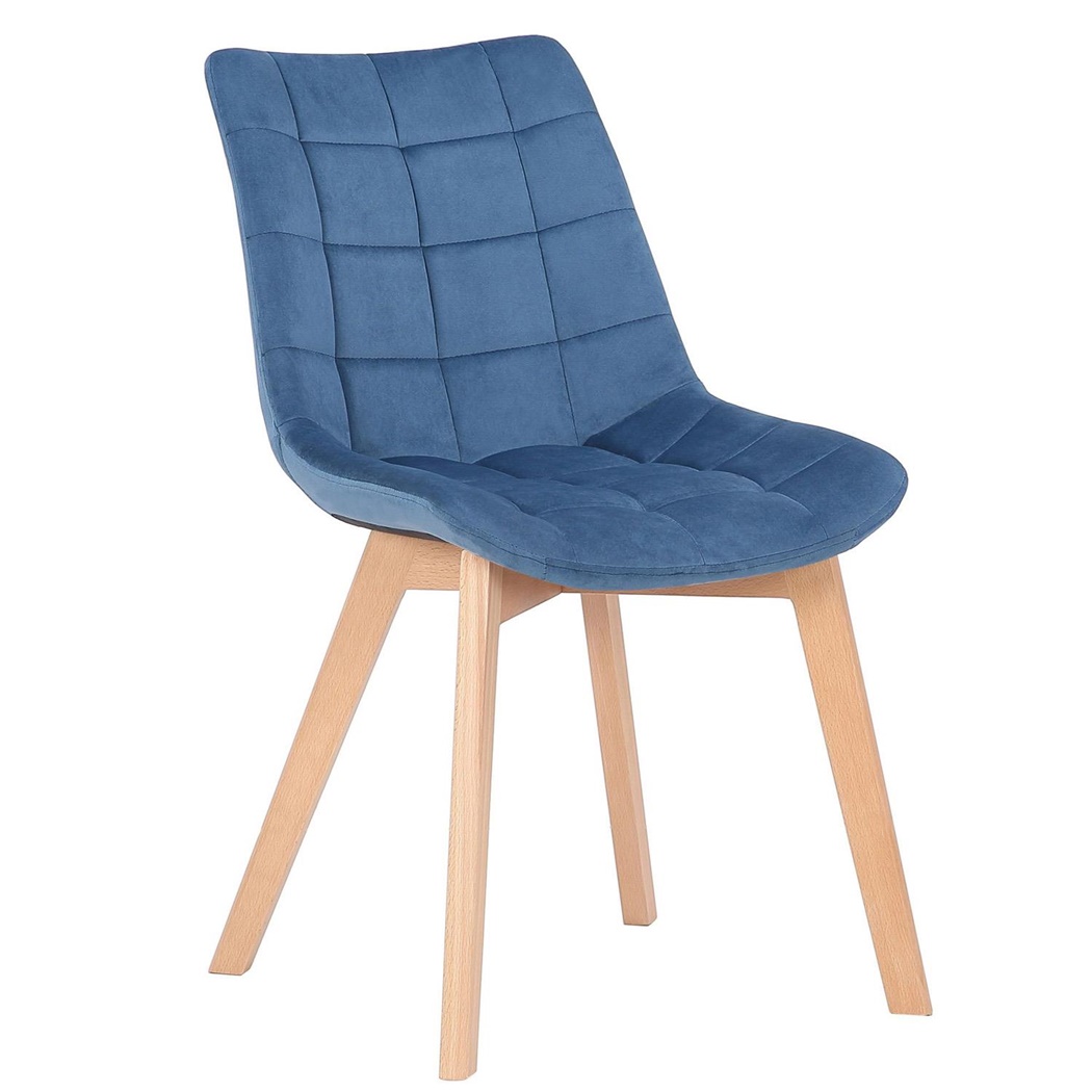 Chaise visiteur LOMY, Design Moderne, Piétement Bois de Hêtre, en Velours Bleu