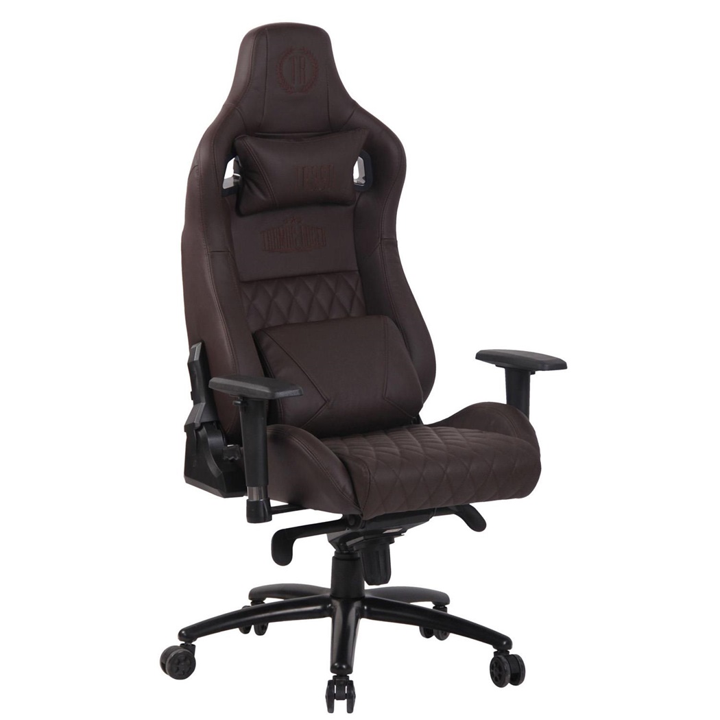 Fauteuil Gaming KAREN, Dossier Inclinable, Coussin Lombaire et Cervical, en Cuir Authentique, Marron