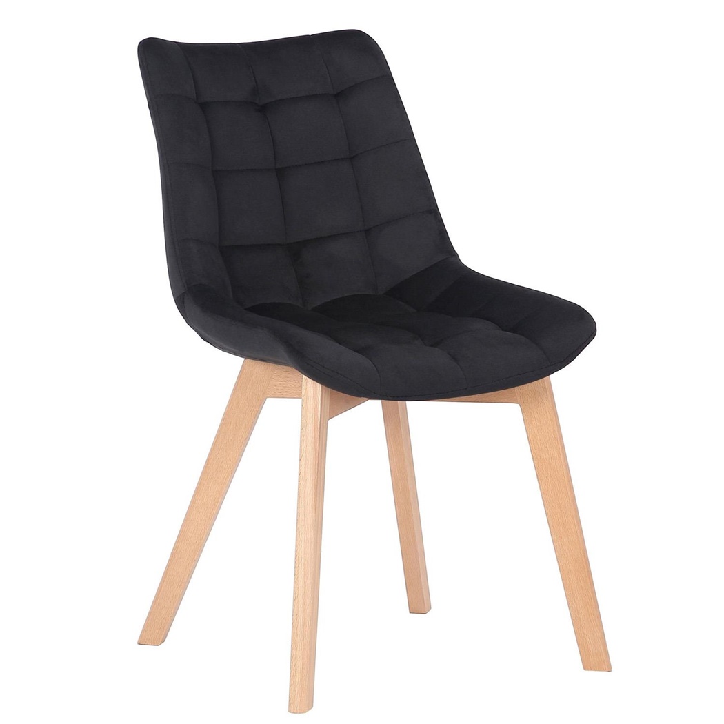 Chaise visiteur LOMY, Design Moderne, Piétement Bois de Hêtre, en Velours Noir