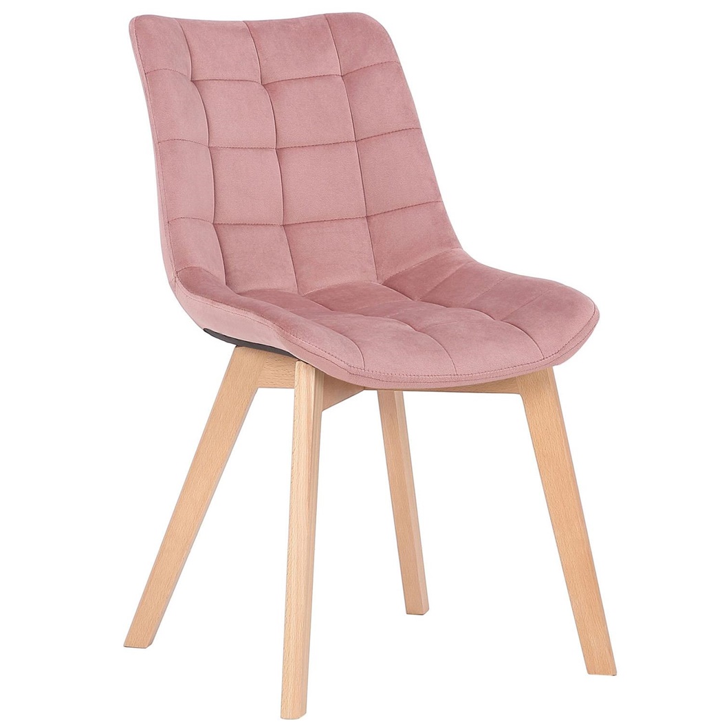 Chaise visiteur LOMY, Design Moderne, Piétement Bois de Hêtre, en Velours Rose